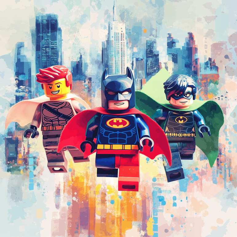 Pastel Superheroes: Watercolour LEGO Clipart Pack, 4 high-quality PNGs, Children Clipart, Superhero Clipart, Watercolour Toy Clipart