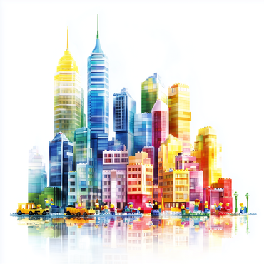 Pastel Cityscape Clipart Watercolour Skyscraper Builders