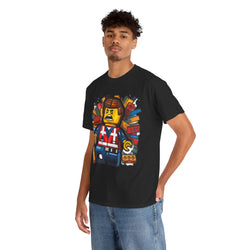 Surprised LEGO Minifigure in Brick Explosion T-Shirt