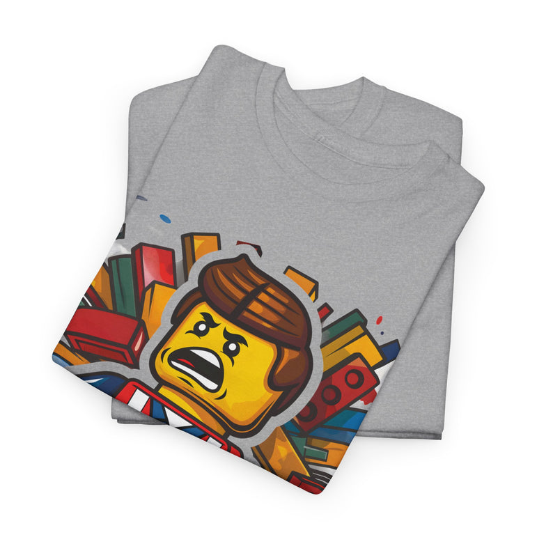 Surprised LEGO Minifigure in Brick Explosion T-Shirt