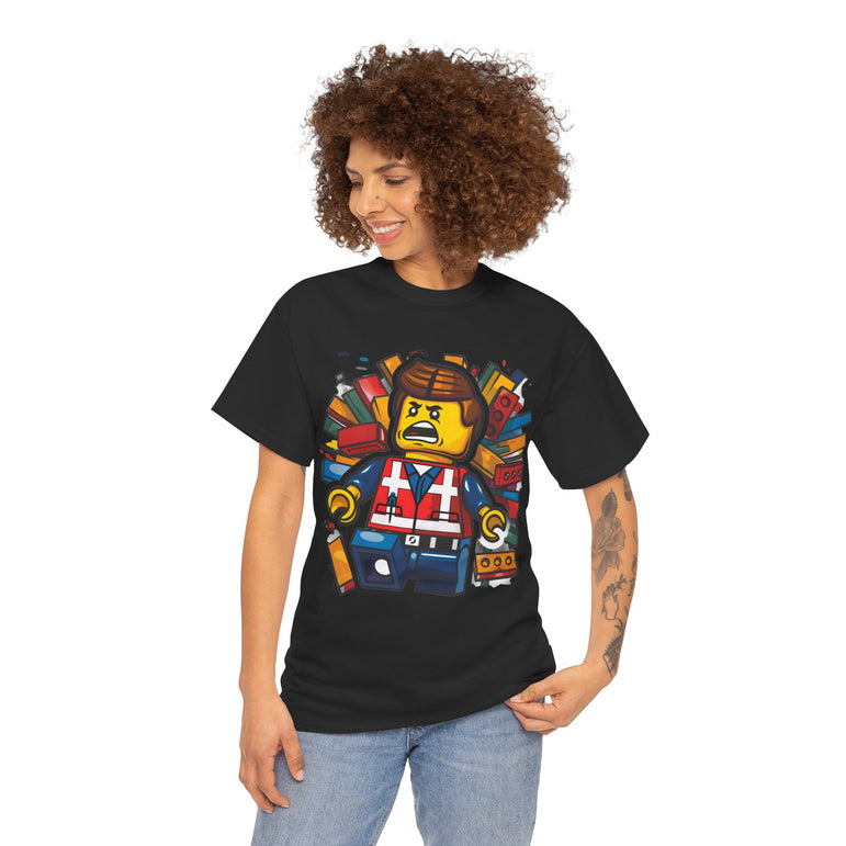 Surprised LEGO Minifigure in Brick Explosion T-Shirt