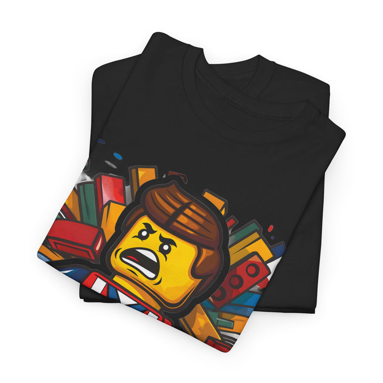 Surprised LEGO Minifigure in Brick Explosion T-Shirt