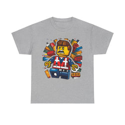 Surprised LEGO Minifigure in Brick Explosion T-Shirt