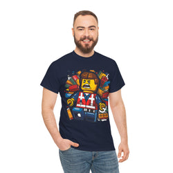 Surprised LEGO Minifigure in Brick Explosion T-Shirt