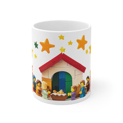 Vivid Watercolour LEGO Nativity Scene Ceramic Mug – Festive Holiday Drinkware