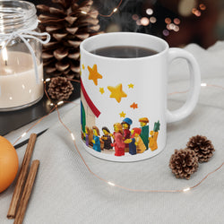 Vivid Watercolour LEGO Nativity Scene Ceramic Mug – Festive Holiday Drinkware