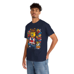 Surprised LEGO Minifigure in Brick Explosion T-Shirt