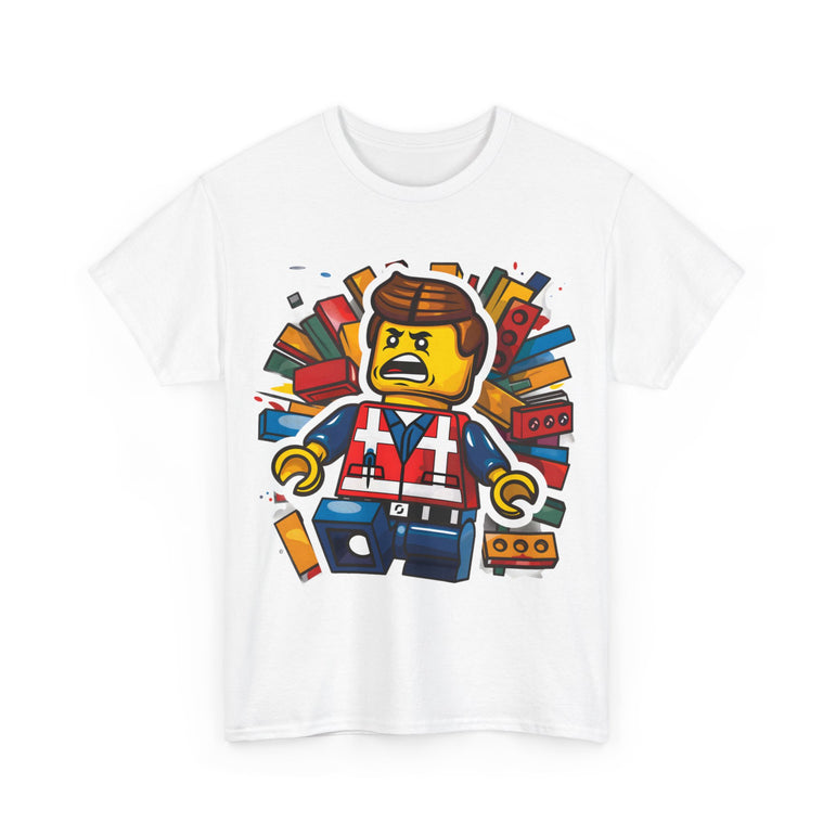 Surprised LEGO Minifigure in Brick Explosion T-Shirt