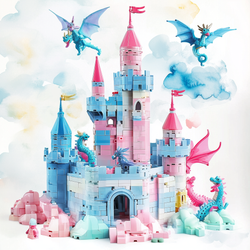 Enchanting Pastel Castle Clipart with Dragons & Knights Watercolour