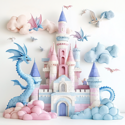 Enchanting Pastel Castle Clipart with Dragons & Knights Watercolour