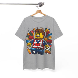 Surprised LEGO Minifigure in Brick Explosion T-Shirt