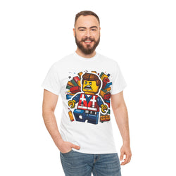 Surprised LEGO Minifigure in Brick Explosion T-Shirt