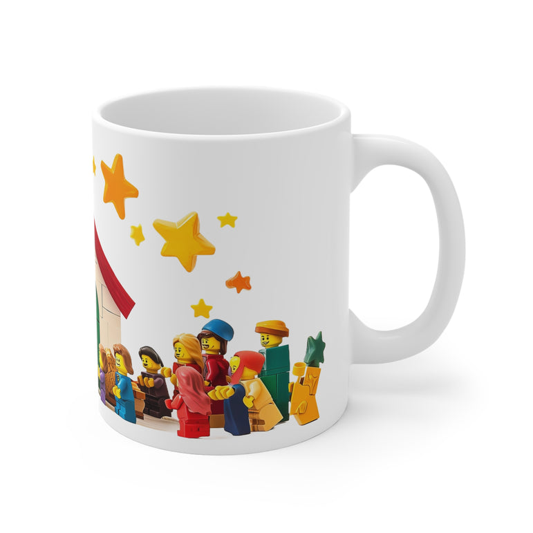 Vivid Watercolour LEGO Nativity Scene Ceramic Mug – Festive Holiday Drinkware