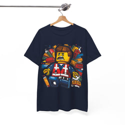 Surprised LEGO Minifigure in Brick Explosion T-Shirt