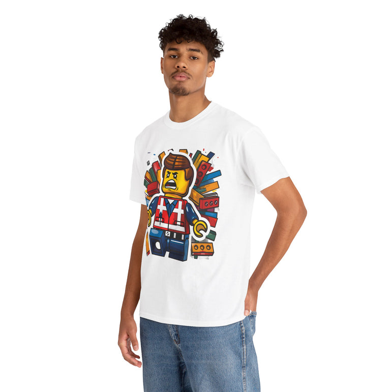 Surprised LEGO Minifigure in Brick Explosion T-Shirt