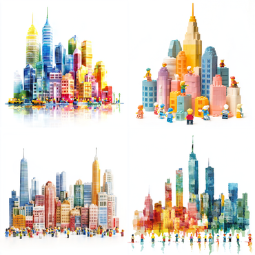 Pastel Cityscape Clipart Watercolour Skyscraper Builders